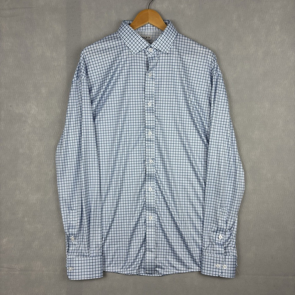 Collars & Co Long Sleeve Polo Men’s XL Blue White Windowpane Check Office Preppy